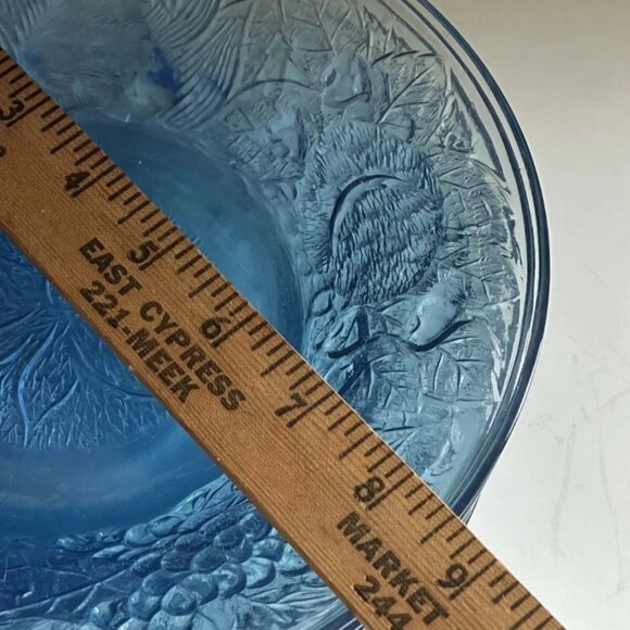 KIG Ice Blue Glass Plates Set Of 4 VTG Fruit Embossed Decorative Trinket Dish - Picture 8 of 10